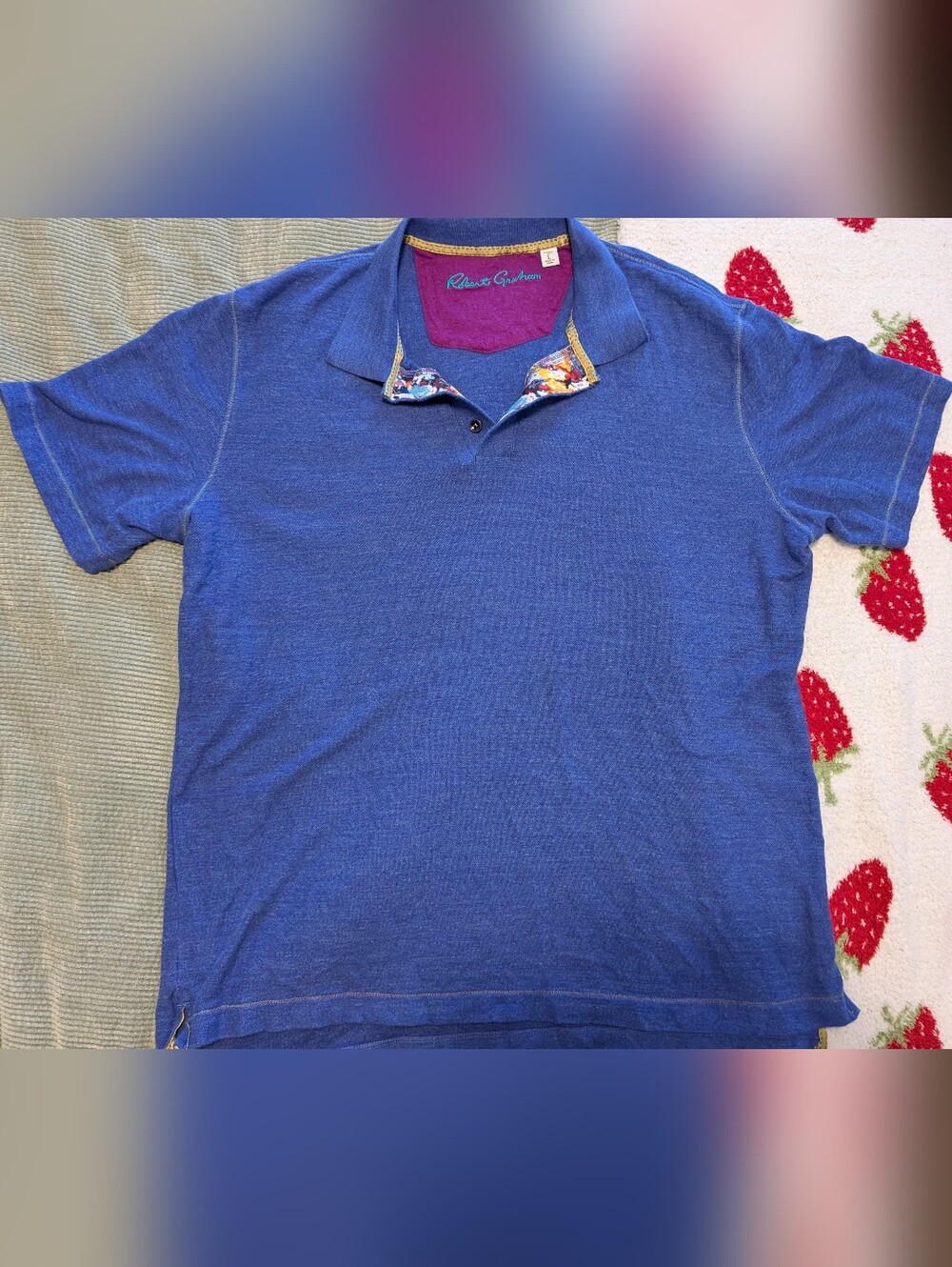 Robert Graham Classic Fit Flip Collar Polo Shirt solid blue Size Large